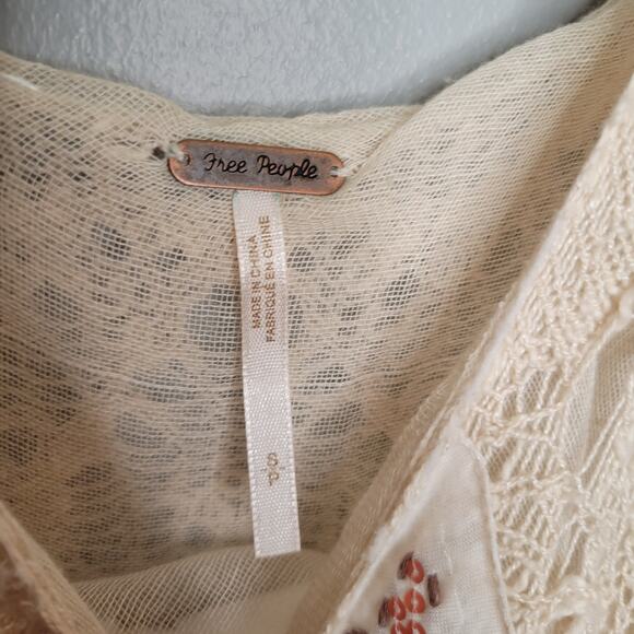 Free People crochet tank top women's size S beige embellished boho Maya festival - Picture 3 of 11